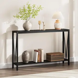 【GARVEE】Console Table, 2-Tier Entryway Table With Storage, Narrow Sofa Table With V Design, 43" Industrial Console Table for Entryway, Living Room, Hallway, Foyer, Corridor, Office