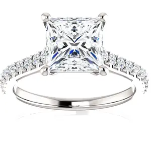 2 3/4 Ct Princess Cut Lab Grown Diamond Engagement Ring 14k White Gold