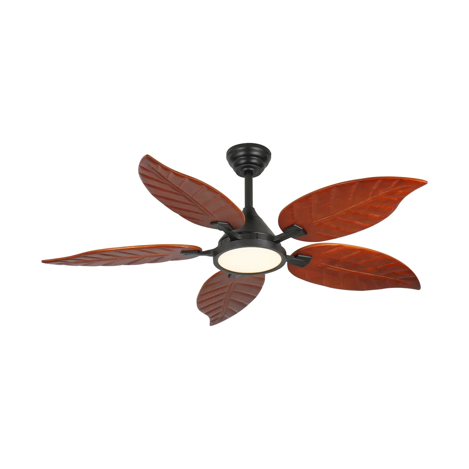Ceiling Fan with Tropical Palm Leaf Blades – 52-Inch, Solid Wood, Reversible, Indoor/Outdoor, Pull Chain, Black Bronze