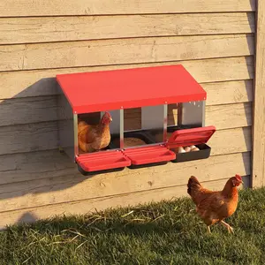 Red Chicken Nesting Box, 3-Hole Roll Away Egg Laying Box with Lid, Heavy-Duty Galvanized Steel Rustproof Design - Easy Egg Collection, Easy Clean (Wall-Mountable Without Bracket.)