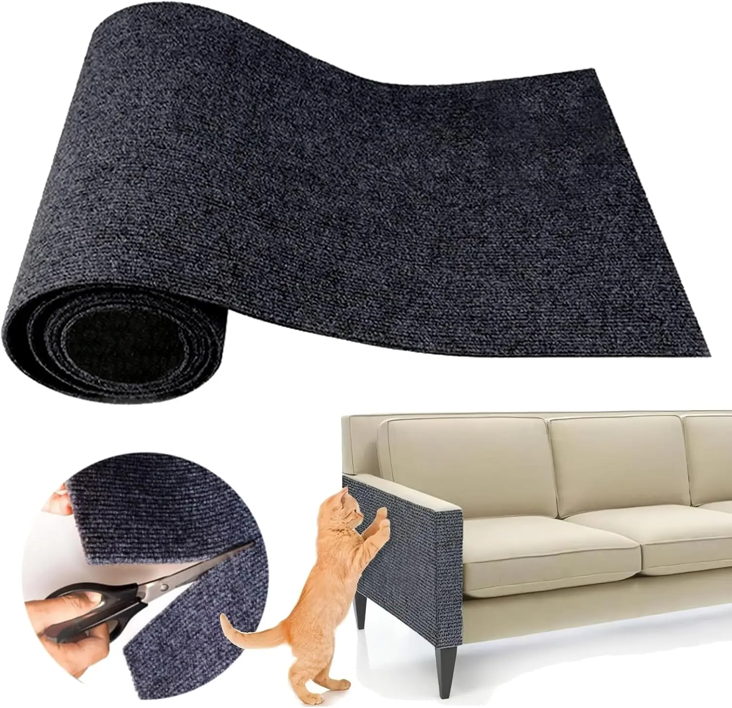 Cat Scratching Climbing Carpet Mat, Adhesive Trimmable Cat (Dark Grey,39.3x15.8In)