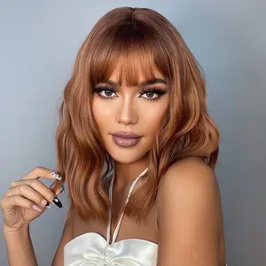 Short Curly bobo wigs red with bangs wigs for women for daily party LC031-1