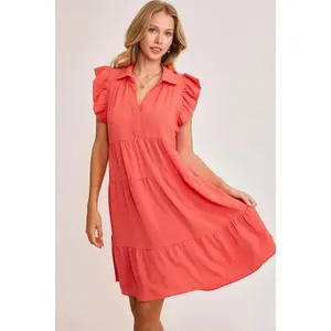 Full Size  Strawberry Ruffle Cap Sleeve Tiered Dress