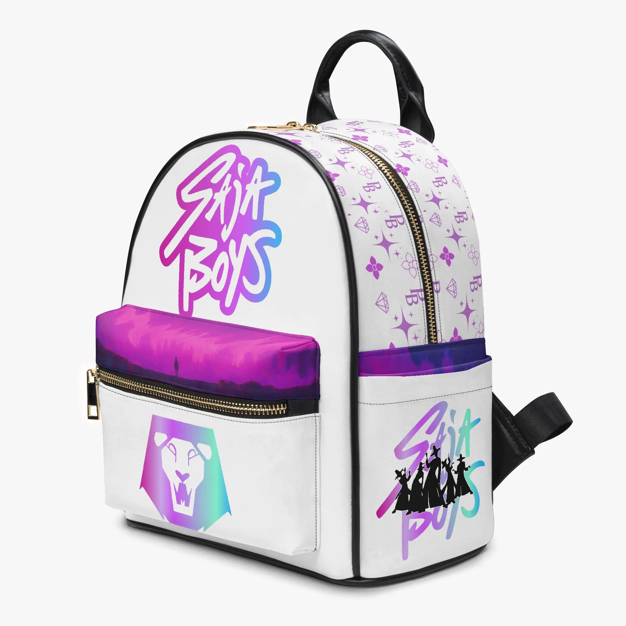 Anime Fantasy PU Leather Backpack - Pink Accent, Illustrated Artwork, Streetwear-Inspired, Spacious Compartment, Zipper Closure