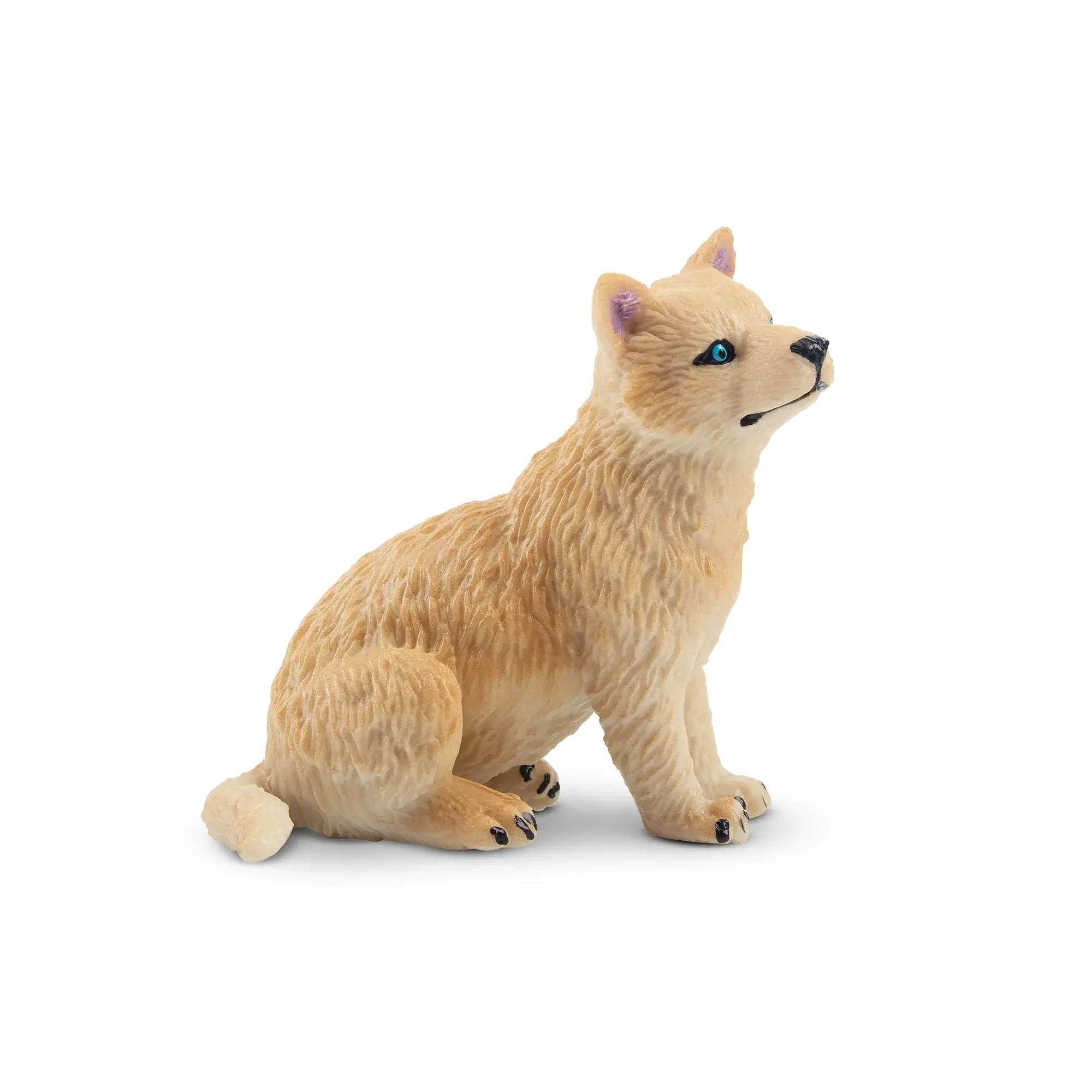 Toymany Hand-Painted Unisex White Plastic Sitting Arctic Wolf Cub Animal Figurine - Realistic Model, Early Education Tool, Collectible Gift