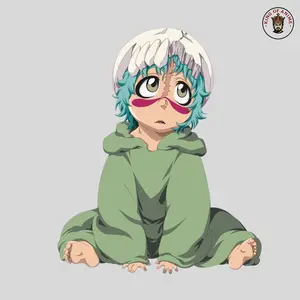 Chibi Nelliel Tu Sticker, Adorable Anime Hollow Girl in Green Pajamas with Broken Skull Mask, Cute Vinyl Decor for Laptop, Notebook, and Water Bottle