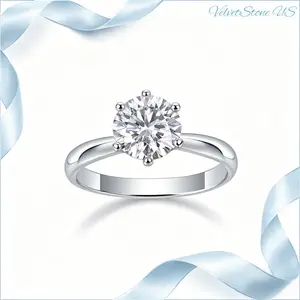 1 CT 925 Sterling Silver Engagement Ring Round Cut Solitaire Moissanite Wedding Promise Ring for Women Wedding Bands