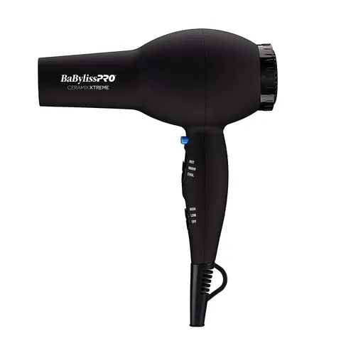 BaBylissPRO Ceramix Xtreme 2000W Ceramic Lightweight Hair Dryer - Model BAB2000, Professional-Grade AC Motor, 6 Heat/Speed Settings, Cold Shot & Precision Nozzle, Smoothing Blowout Tool, Rubberized, 9.5” x 3.5” x 8.8”, Dual Function Handheld Hair Tool