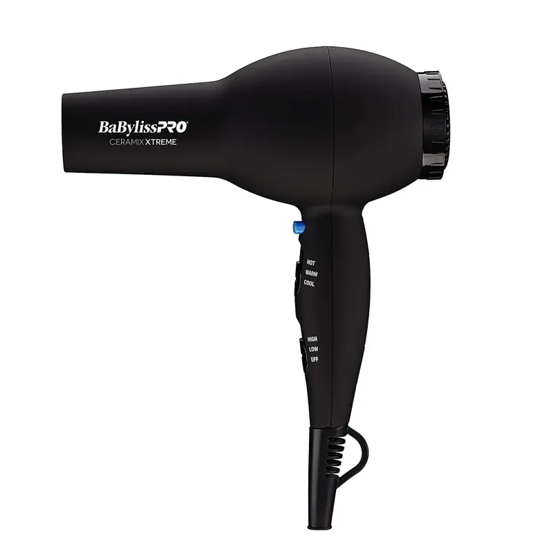BaBylissPRO Ceramix Xtreme 2000W Ceramic Lightweight Hair Dryer - Model BAB2000, Professional-Grade AC Motor, 6 Heat/Speed Settings, Cold Shot & Precision Nozzle, Smoothing Blowout Tool, Rubberized, 9.5” x 3.5” x 8.8”, Dual Function Handheld Hair Tool