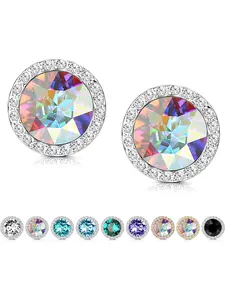 2 Pcs Dance Competition Earrings Hypoallergenic Sterling Silver Post Rhinestone Earrings for Women 10mm Halo Crystal Stud Earrings for Stage Opera Performance Wedding Bridal Earrings