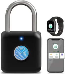 Fingerprint Padlock,   Padlock, Locker Lock, Fingerprint Lock with APP Unlock, USB Rechargeable, Suitable for Gym Locker, Door(Black)