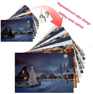 Temperature-Changing Greeting Cards Christmas & Thanksgiving Heat-Sensitive Cards Christmas Gifts Burning Christmas Tree Postcards Surprise Gifts with Festive Designs 10PCS in Package