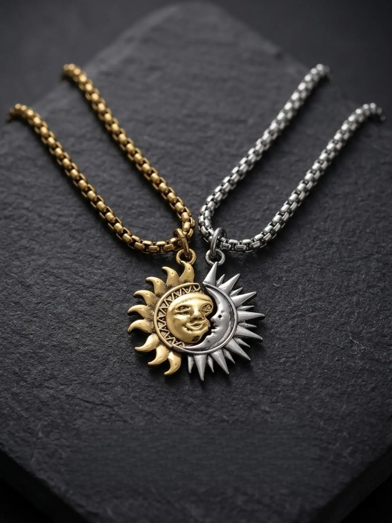 Sun and moon asymmetrical couple Alloy necklace men and women Fashion Astrology Jewelry brothers necklace gift suitable for any scene party necklace Pendant Gift for Siblings