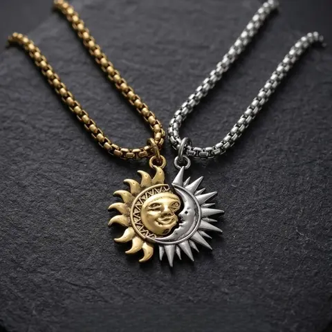 Sun and moon asymmetrical couple Alloy necklace men and women Fashion Astrology Jewelry brothers necklace gift suitable for any scene party necklace Pendant Gift for Siblings
