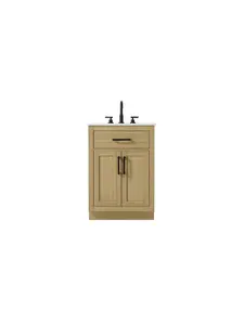 212 MAIN Alden 24 in. Single Bathroom Vanity - Honey Brown Wood Blend, Marble Top, Soft-Closing Doors, Transitional U-Shape Design