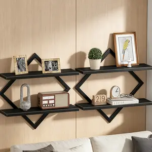 Floating Shelves Set of 2, 2-Tier Wall Mounted Hanging Storage Shelves, Rustic Brown Wall Display Racks, Easy Install Wall Floating Organizer, Multifunctional Wall Shelf for Living Room Bedroom Kitchen Office Study Home Decor Storage Furniture