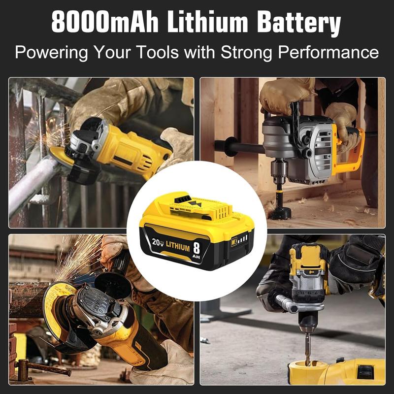 2Pack 8.0Ah Replacement Battery for Dewalt 20V Max Lithium-ion Series Cordless Tools Yellow Safety Tested & Compatible with XR DCB200/DCB201/DCB203/DCB204/DCB205/DCB206/DCB207 & DCD/DCF/DCG