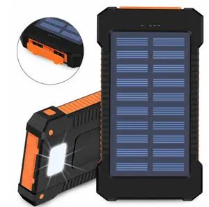 10000mAh Portable Solar Power Bank, Dual USB Output Port Waterproof Power Bank with LED Flash Light, Compass, Solar Fast Charging Phone Charger Compatible with iPhone & Android, Suitable for outdoor activities & Travel