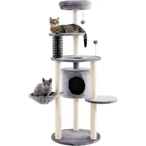 60-Inch Cat  Tower with Cozy Condo Scratching Posts and Ladder for Small and Medium Cats Ideal for Home Use Spacious  with Sisal Posts multi-level tree