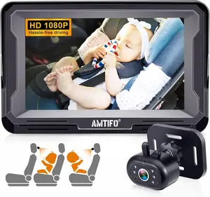 AMTIFO Baby Car Camera Easy Install: Clear Night Vision 2Mins Plug-Play Backseat Camera 360 Rotation Rear Facing Car Baby Monitor with Camera