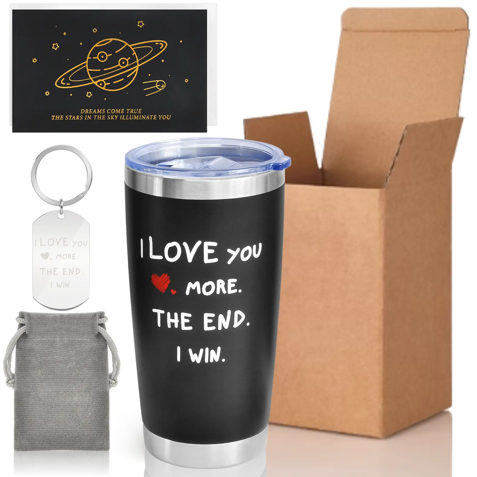 20oz BPA-Free Stainless Steel Insulated Leakproof Beverage Mug Tumbler Flask with Custom Keychain, Greeting Card, Portable Beach Container, Birthday Gift Set in Box (Under $50, Festive White Elephant Pick for Boyfriends)