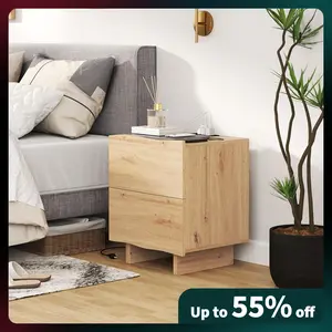 [TikTokShopBlackFriday]CANMOV  Wood Panel 2 Drawer Nightstand - Blonde Oak for Bedroom