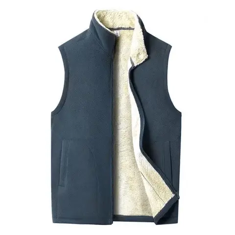 Men's Fitted Woven Winter Waistcoat - Basic Plain Stylish A-Type Cardigan, Plush Fleece-Lined Warmth, Thick Stand Collar, Zipper Closure, Solid Sleeveless Menswear Top for Everyday Casual Wear,sohochic
