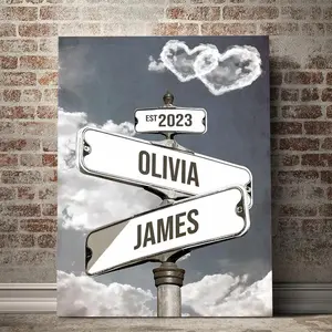 1 Count God Bless Personalized Name Vintage Street Sign Canvas Poster, Face of Jesus Custom Name Intersection Sign Poster Wall art, Gift For Wedding, Anniversary, Birthday And Holidays Frameless