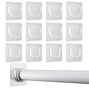 12 Pack Shower Rod Holder with Strong Adhesive, Shower Curtain Rod Holder No Drilling, Shower Bar Holder,Tension Curtain Rod Bracket