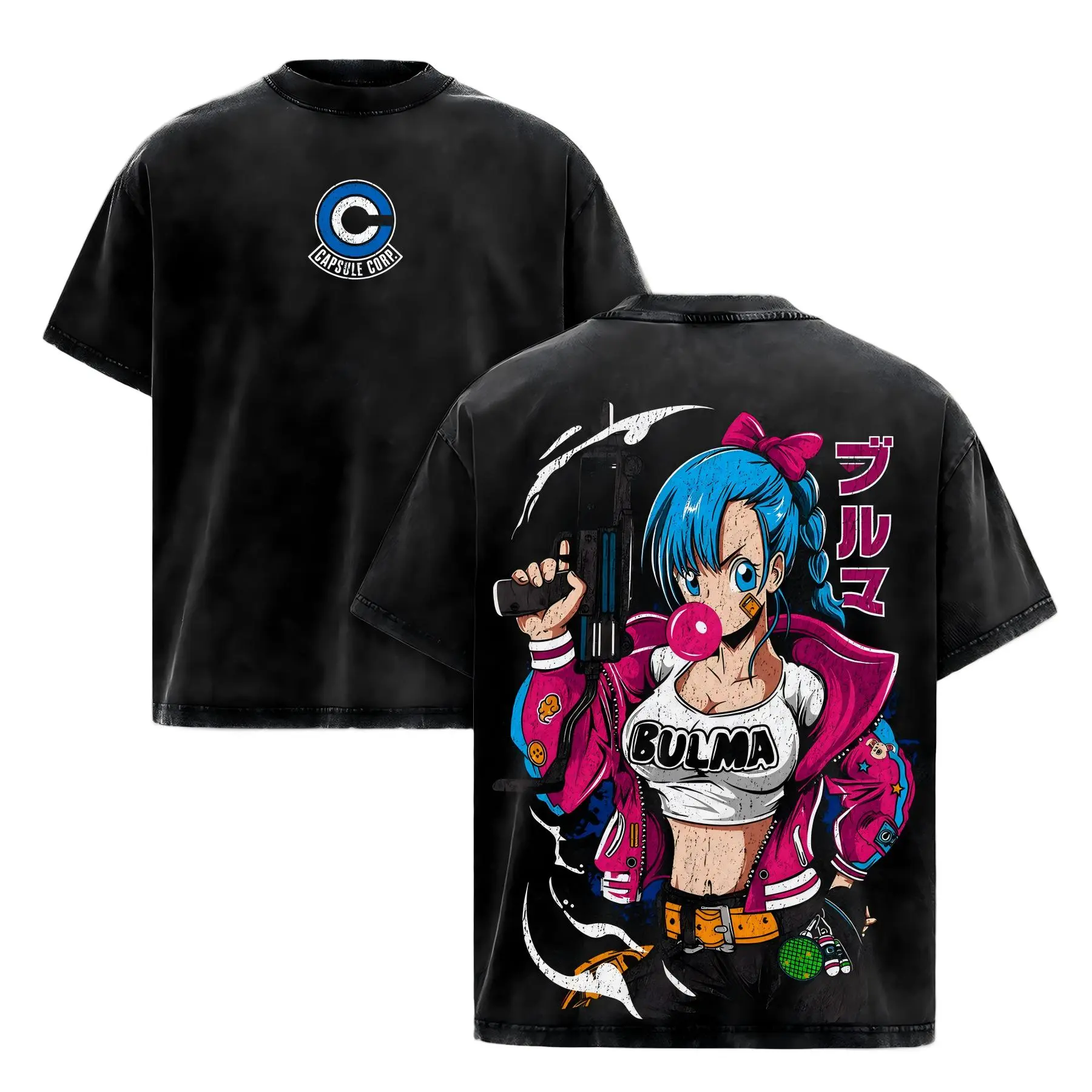 Bulma Double Printed Graphic Tee, Faded Acid Wash Streetwear For Men, Heavy Cotton Unisex Shirt, Gift For Anime Lovers And DBZ Fans, and Streetwear Enthusiasts (Unisex)lightweight cotton t-shirt gift