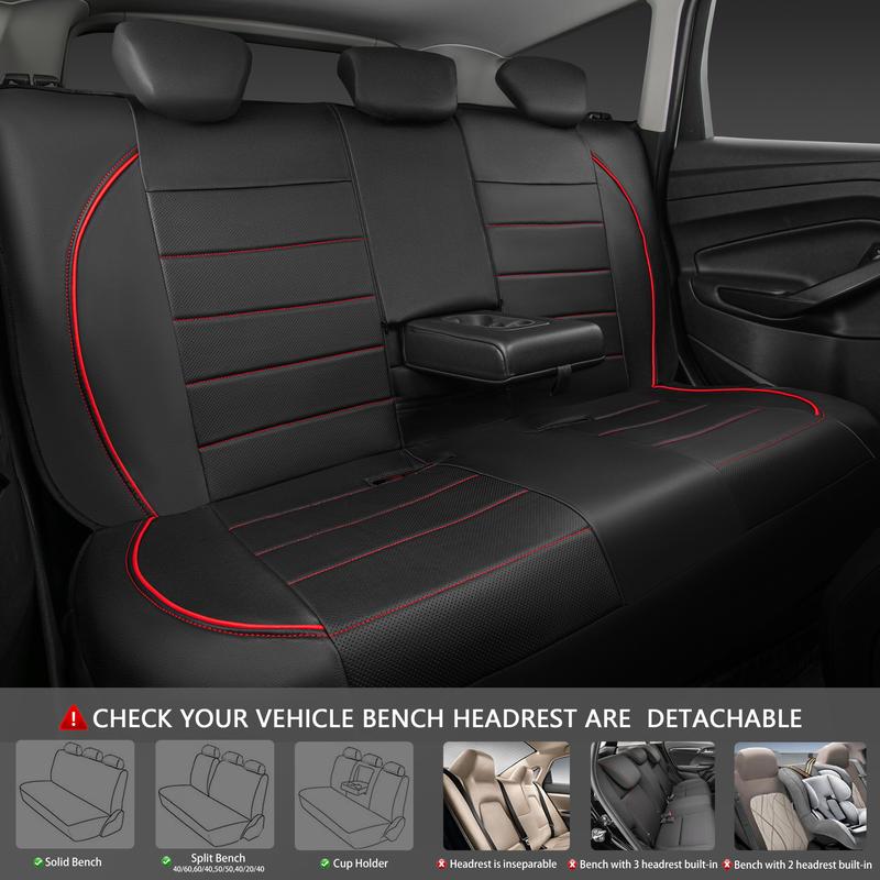 CAR PASS 2/5 seats Universal FIT Piping Leather Car Seat Cover, for suvs,Van,Trucks,Airbag Compatible,Inside Zipper Design and Reserved Opening Holes