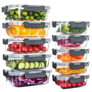 10 Packs Glass Food Storage Containers with Lids, Glass Meal Prep Containers, Airtight Glass Lunch Containers - Freezer,Oven,Microwave Safe.