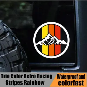 Trio Color Retro Racing Stripes Rainbow Vinyl Die Cut Decal Fits 4RUNNER Tacoma Tundra Off Road Mountain Life Car stickers