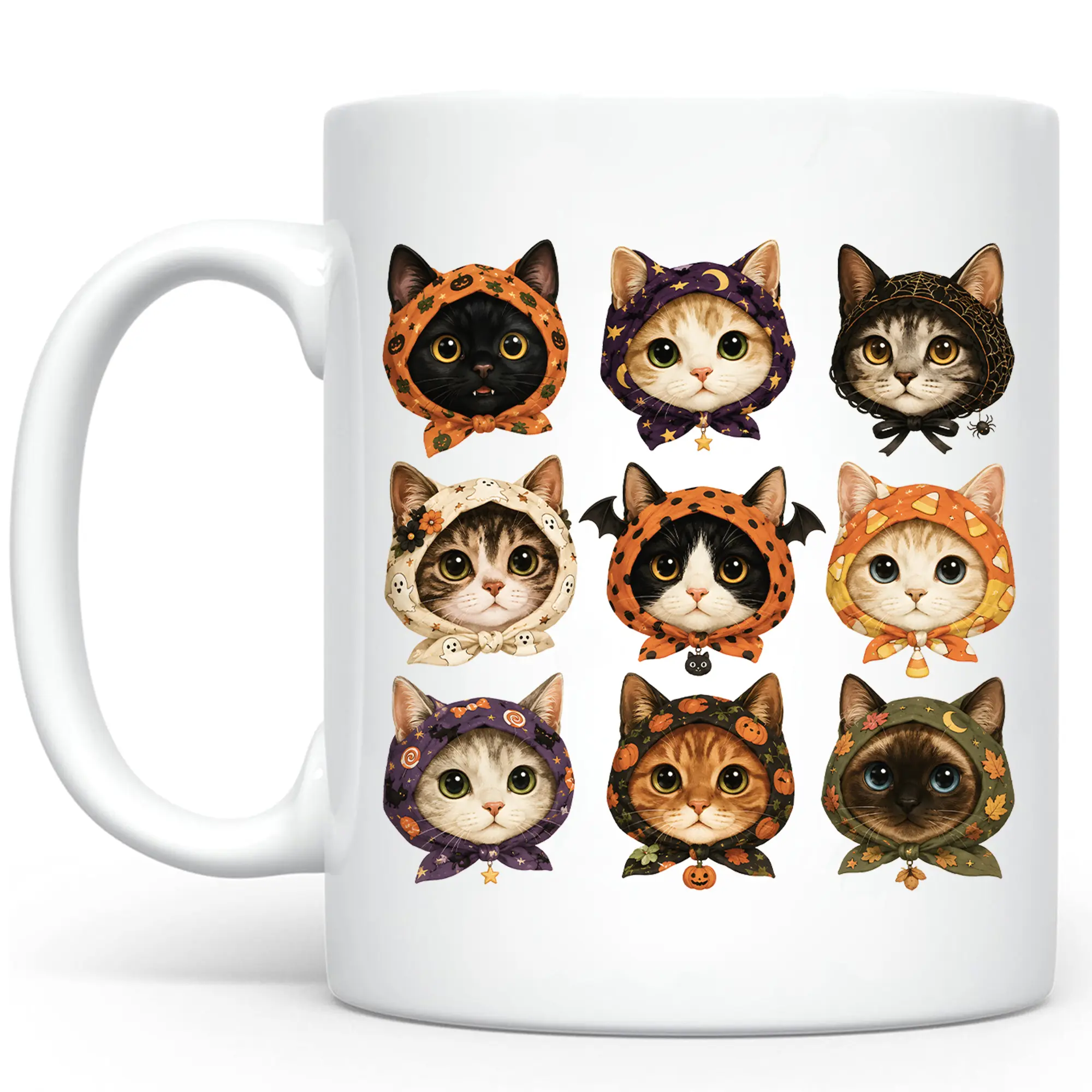 CupiCo Cute Halloween Cat Ceramic Mug, Cat Mom Halloween Coffee Mug, Halloween Cat Faces Tea Cup, Cute Spooky Season Mugs