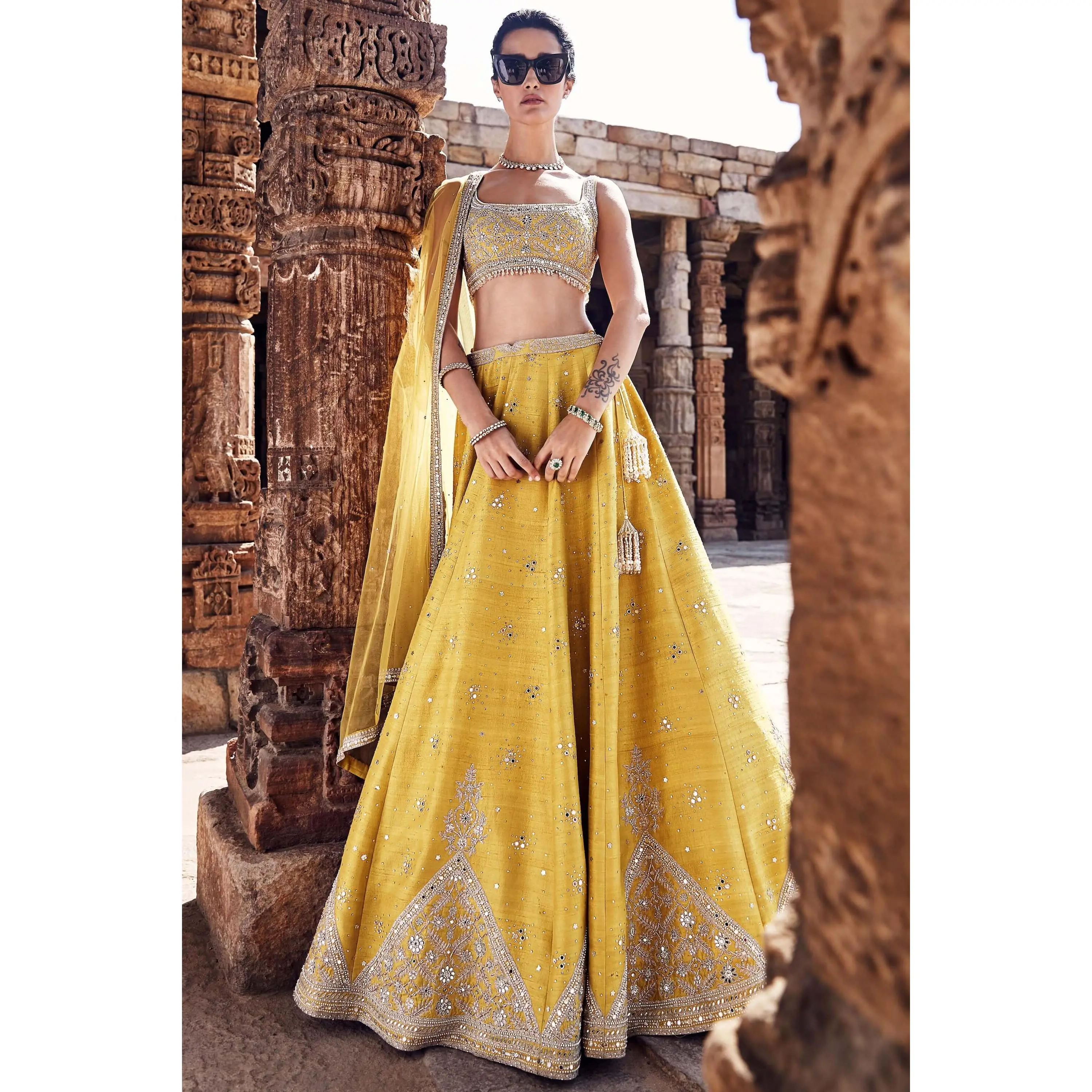 Yellow royal pyramid turmeric lehenga set