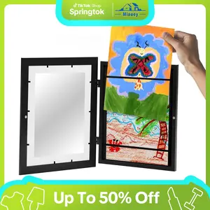 Flip-Top Wooden Photo Frame - 12x9 Inch A4 Display for Artwork & Drawings | Lightweight Hanging Frame for Wall Decor, Kids' Crafts & Commemorative Gifts | Natural Wood & Black Finish ( Idea) Dealsforyoudays