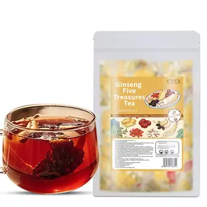 Energetic Vitality Ginseng Five Treasures Tea - Mulberry, Polygonatum, Red Dates & Goji Berry Herbal Blend for Post-Stay-Up Recovery