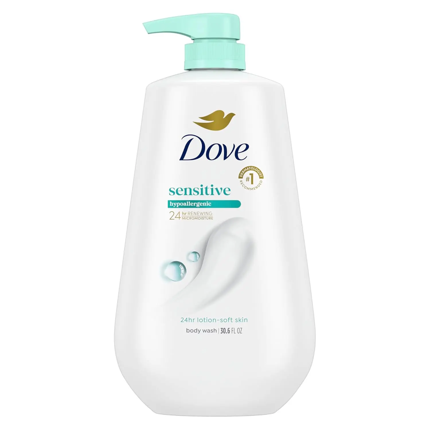 Dove Body Wash Body Wash Sensitive Skin 30.6 oz Pump, Sulfate Free | Hypoallergenic body wash with MicroMoisture technology for 24-hour hydration and soft skin