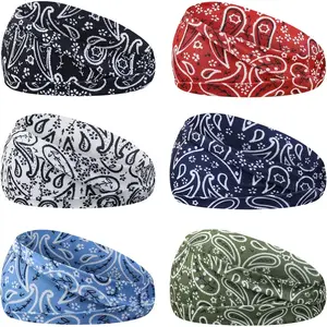 6count Headbands Paisley Printed Bandana Headbands, Sweat-Absorbent Hairband Bandana Fashion Bohemian Style, Thickened Fitness Yoga Elastic Headbands, Men's Cool Running Sports Headband Sweat-Absorbent Bandana Unisex