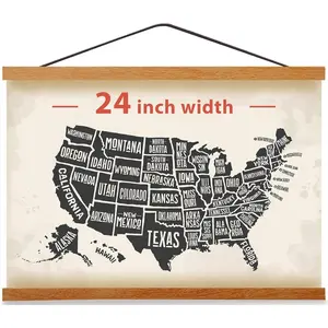Magnetic Poster Hanger Frame for 24x36 24x30 24x32 Movie Music Posters Wall Art,Teak Wood Picture Frames for Large Canvas Diamond Map Decor, Living Room Calendar Banner Tapestry Photo Hanging Stand