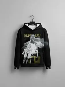 Cristiano Ronaldo Dynamic 3D Printed Casual Graphic Team Athletic Hoodie, Boys' Fall Winter Outdoor Wear, Durable Warm Comfortable Fitted Sweatshirt