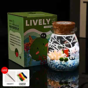 Healing Marimo Water Garden - 3.5×2.6 Inch Micro-Landscape, Low-Maintenance Glass Mini Peninsula Ecosystem with a Cute Moss Ball, Premium DIY Mini Aquatic Garden Decor Kit (Includes LIVELY Moss Ball Pet)