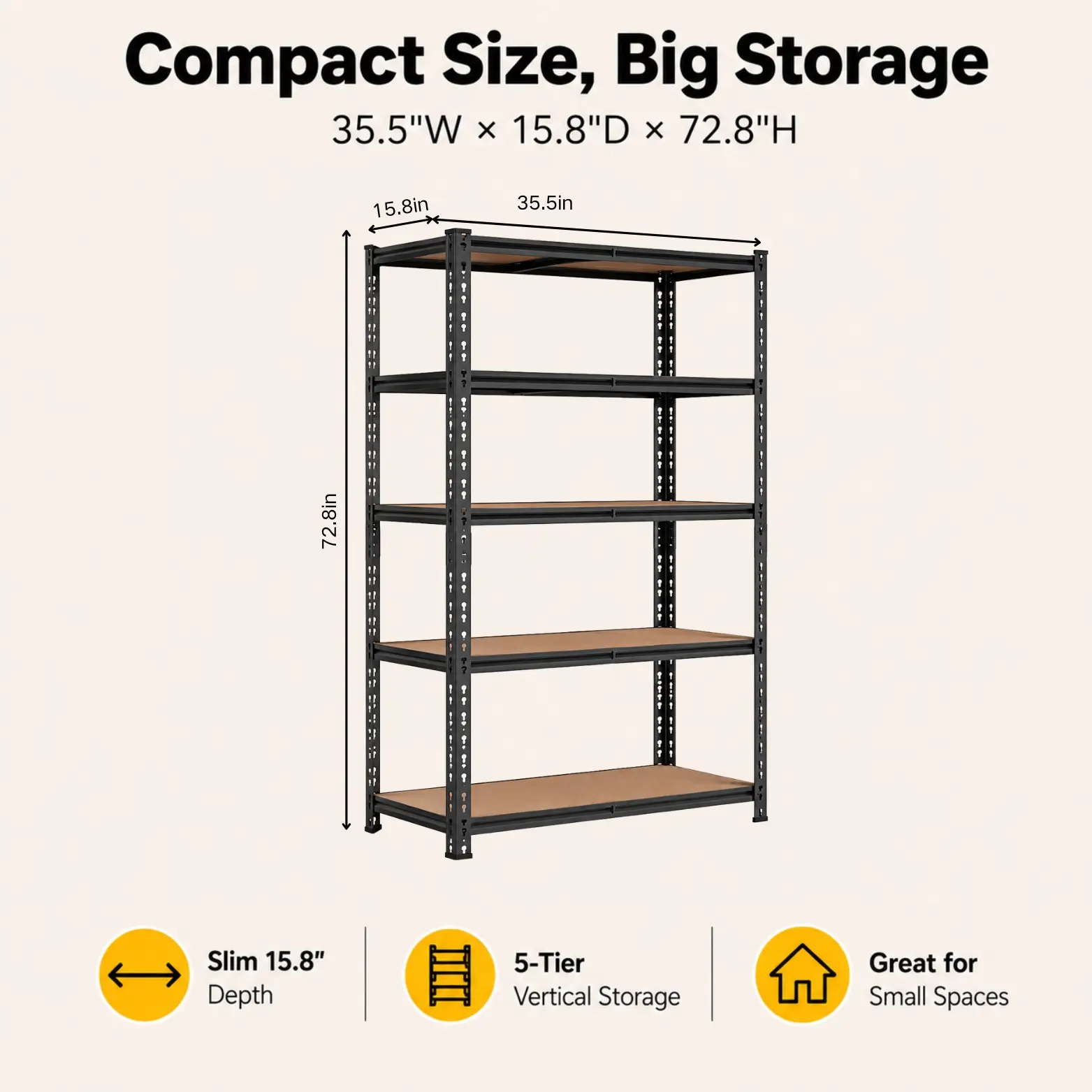 5-Tier Black Boltless Shelf, Heavy-Duty Adjustable Modular Garage Storage Unit for Bedroom Closet-HS59, Rack, Organiser, Adjustable Organiser, Rubber, Kitchens, Galvanized Iron, Room Accessories
