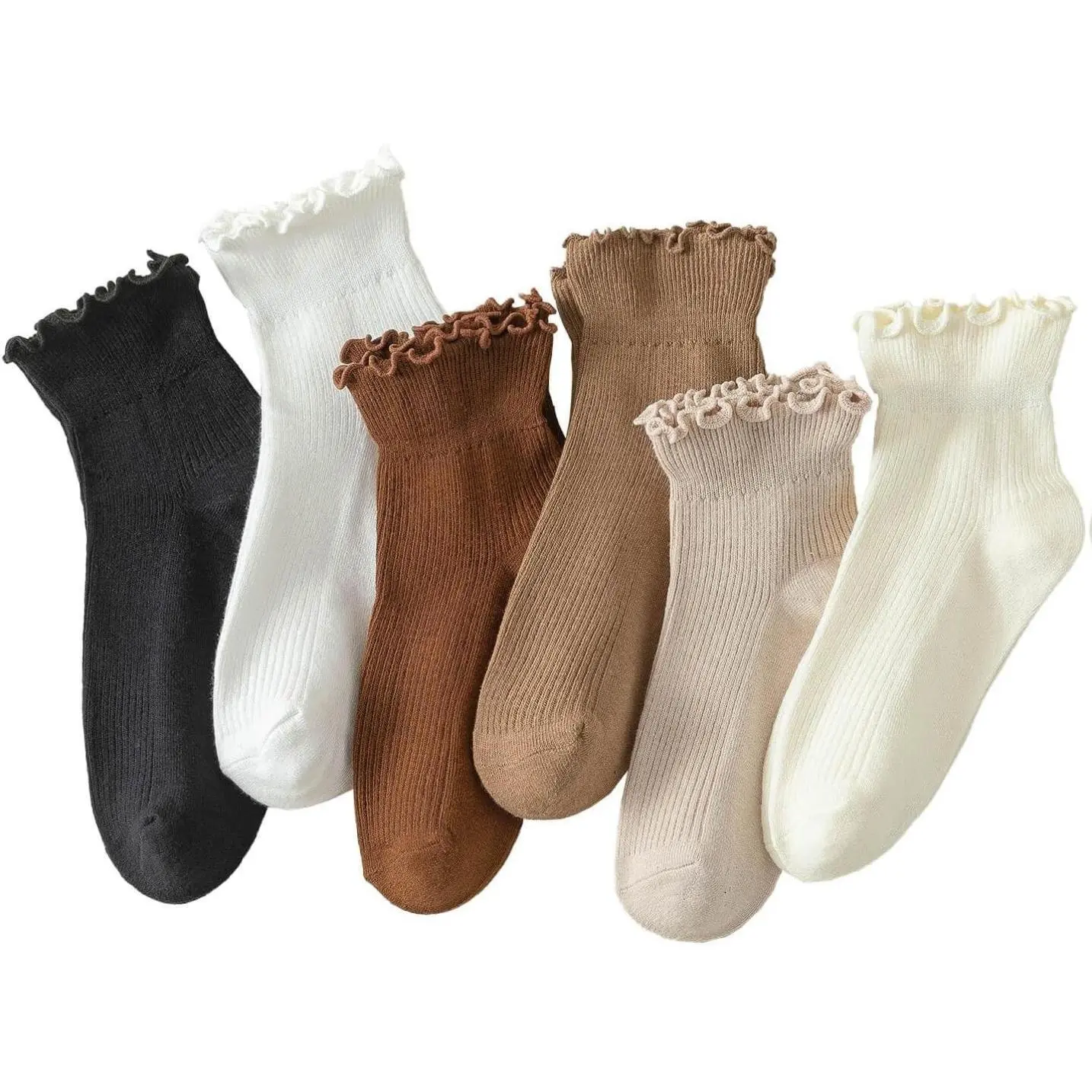 Women's Cute Ruffle Ankle Socks (5 Pairs, Mixed Colors) - 78% Cotton Blend, Soft, Breathable, High-Stretch, Turn-Cuff Design, Fit for Women, All-Season Use for Office, Home, Ideal Gift for Sister, Mother on Valentine's Day, Birthday, Christmas