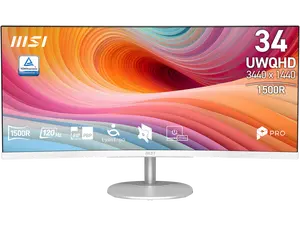 MSI 34 inch UltraWide QHD 2K 1440P 120Hz Adaptive Sync 1ms HDR Ready Built-in Speaker White Curved Computer Monitor PRO MP341CQW E12