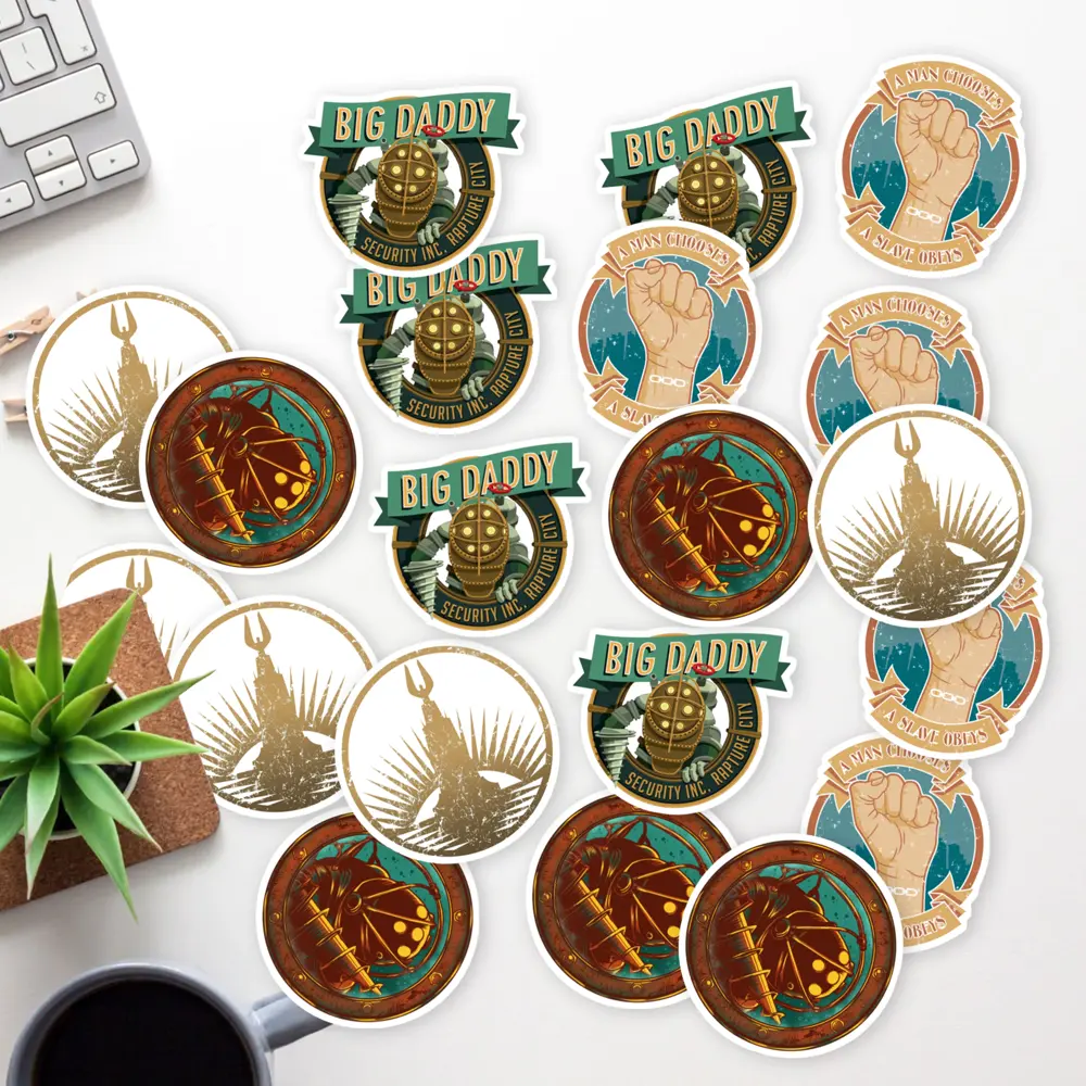 Stickers Pack 20 Pcs Bioshock Laptop Colorful Luggage Bottle A Car Slave Bike Skateboard Obeys Guitar Aesthetic Vinyl Water Waterproof Bumper