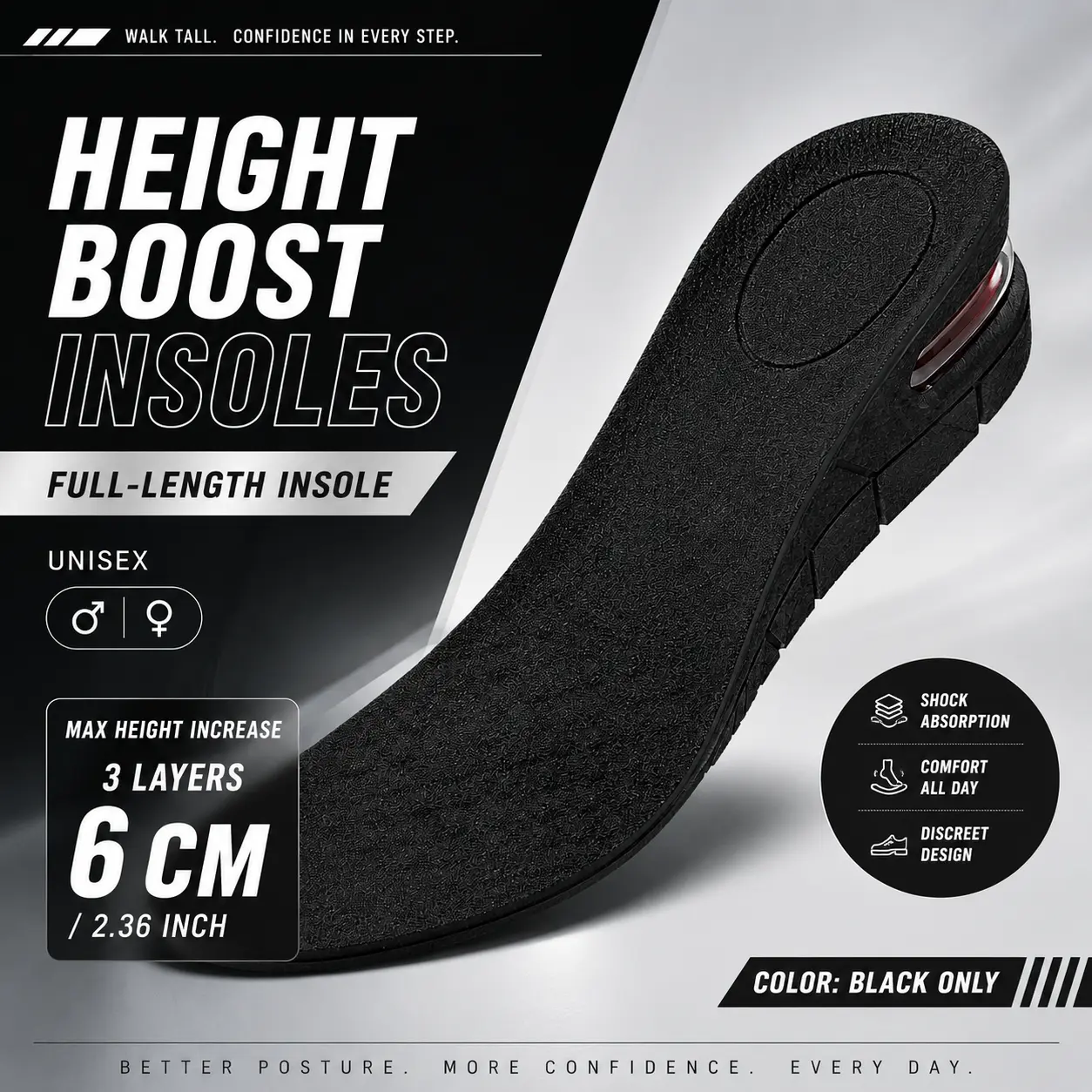 Unisex Mesh Footwear Height-Increasing Insoles Set - Air-Cushion Heel Pads, Orthopedic Support, Height-Adjustable Up to 2 in