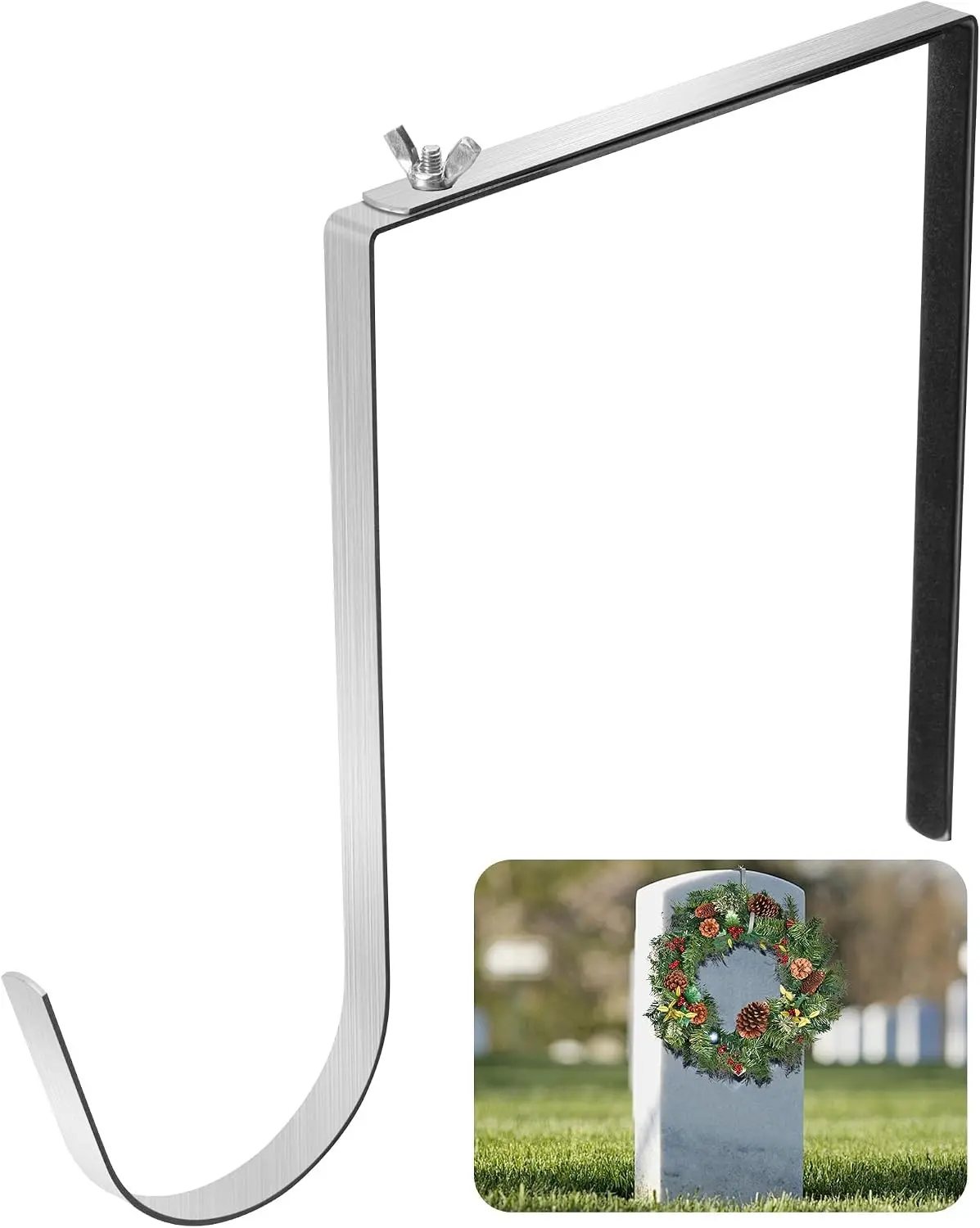 Christmas Headstone Wreath Hanger, Adjustable Headstone Wreath Holder | Stainless Steel Cemetery Tombstone Wreath Stand Fit 6"-11" for Christmas Easter Memorial Day Gravestone Decoration