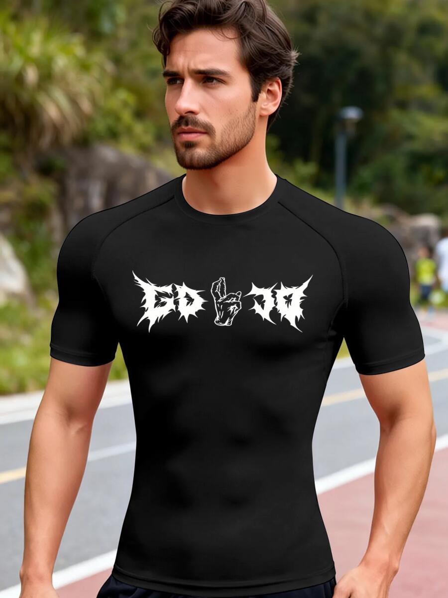 Go Jo Men's Gothic Death Metal Compression Shirt Quick Dry Athletic Workout Rash Guard for Intense Training Sessions