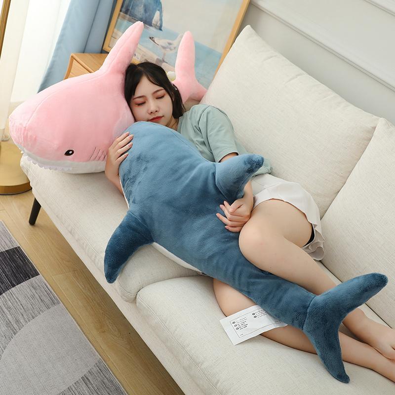 Simulated Shark Sea Creature Blue Pink Grey Fish Toy  Super soft Dolls Cartoon Pillow Bed Decor Birthday Gift for Girls Boys